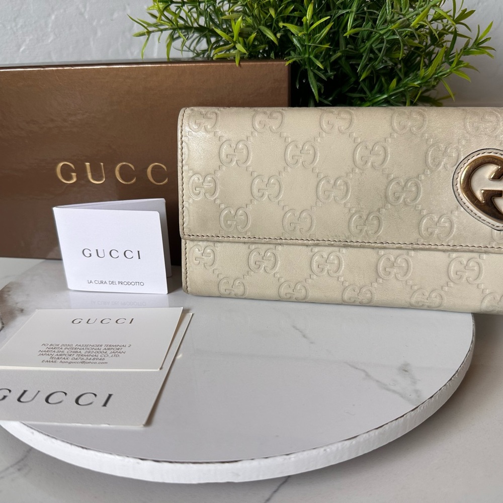 Gucci Guccissima Monogram Ivory Leather Lovely Heart Continental Long Wallet - Picture 3 of 14